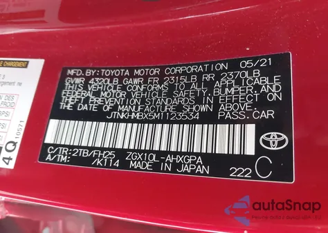 2021 Toyota C-Hr Nightshade Edition from USA, damaged, VIN JTNKHMBX5M1123534